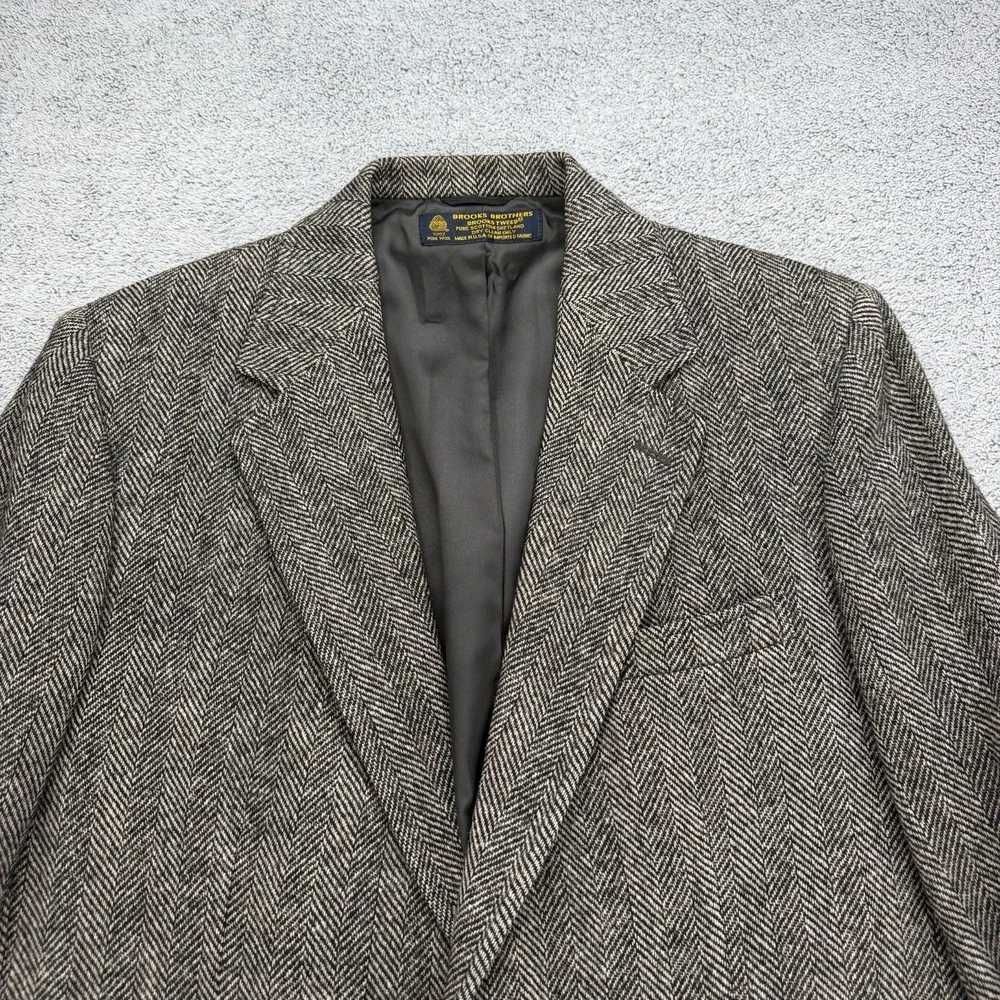Vintage Brooks Brothers Blazer Mens 41L Tweed Shetland Wool Herringbone USA Made